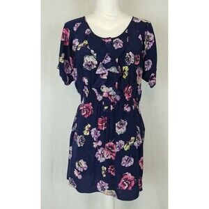 Rebecca Taylor Navy Blue Floral Ruffle Silk Mini Dress Size XS (0)